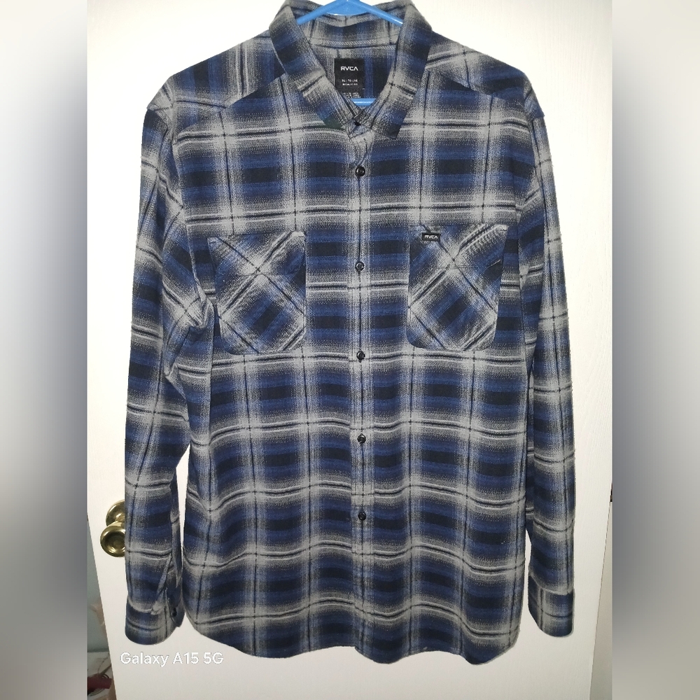 Blue and Gray Plaid Button-Up Shirt